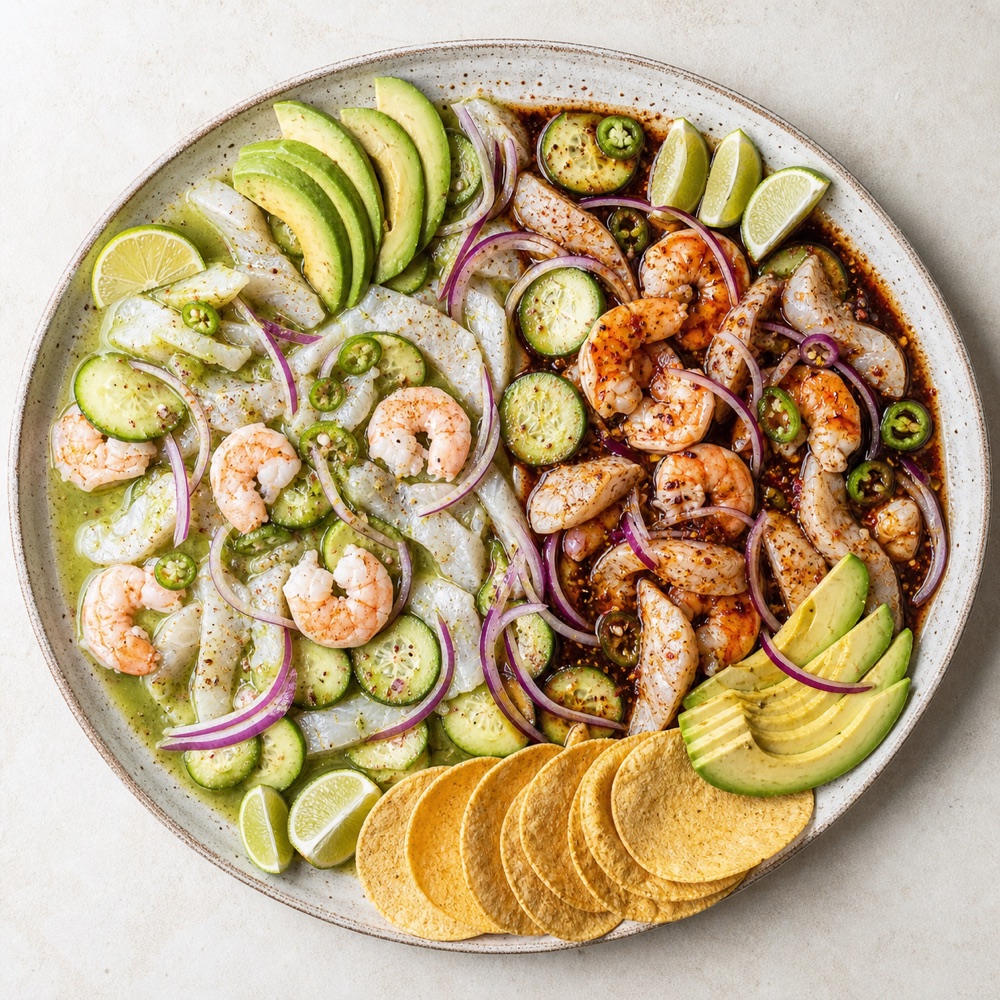 Charola de aguachiles de la casa